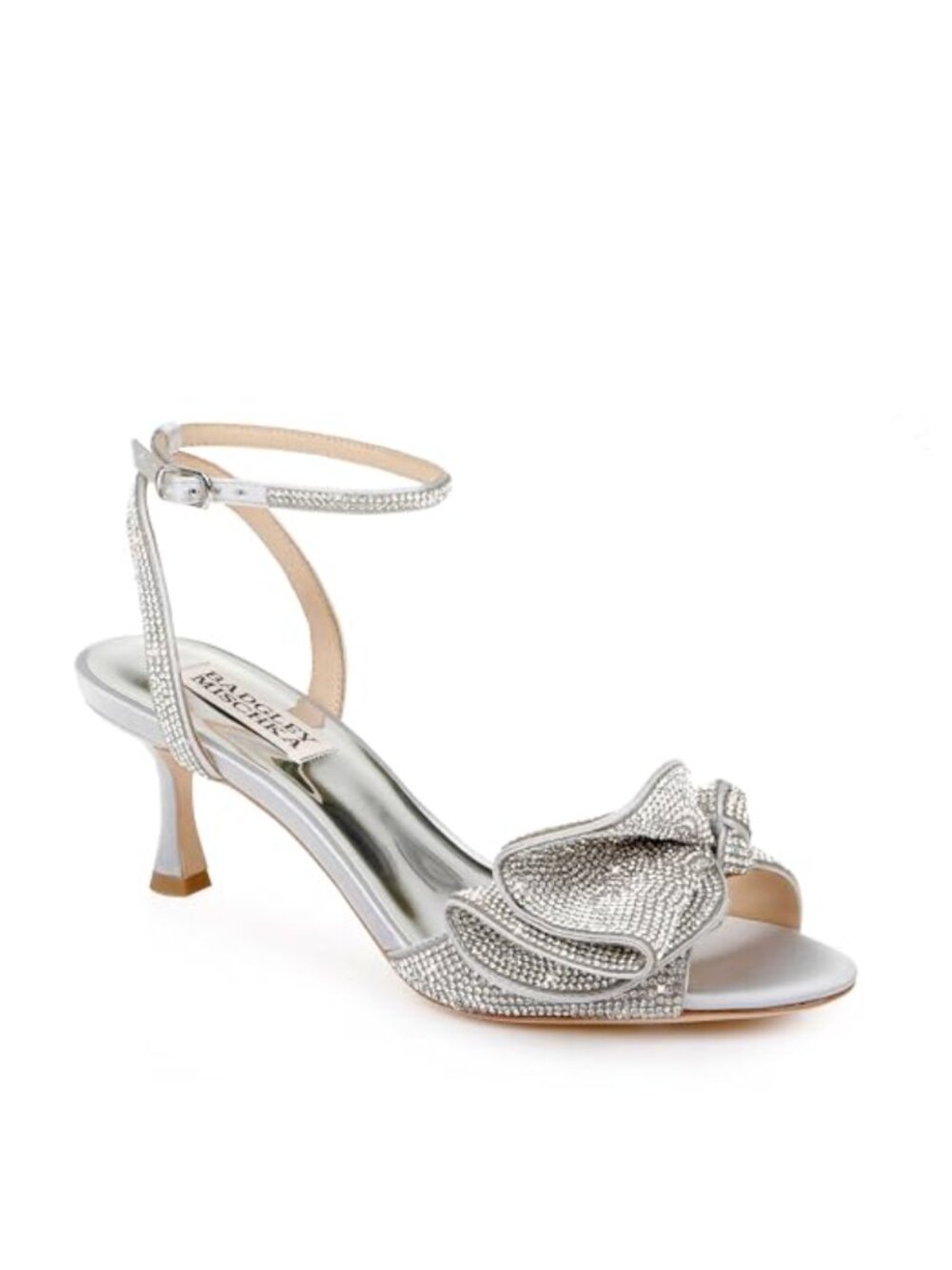 Satin Crystal Ankle Strap Kitten Heel Dress Sandal Wedding Party